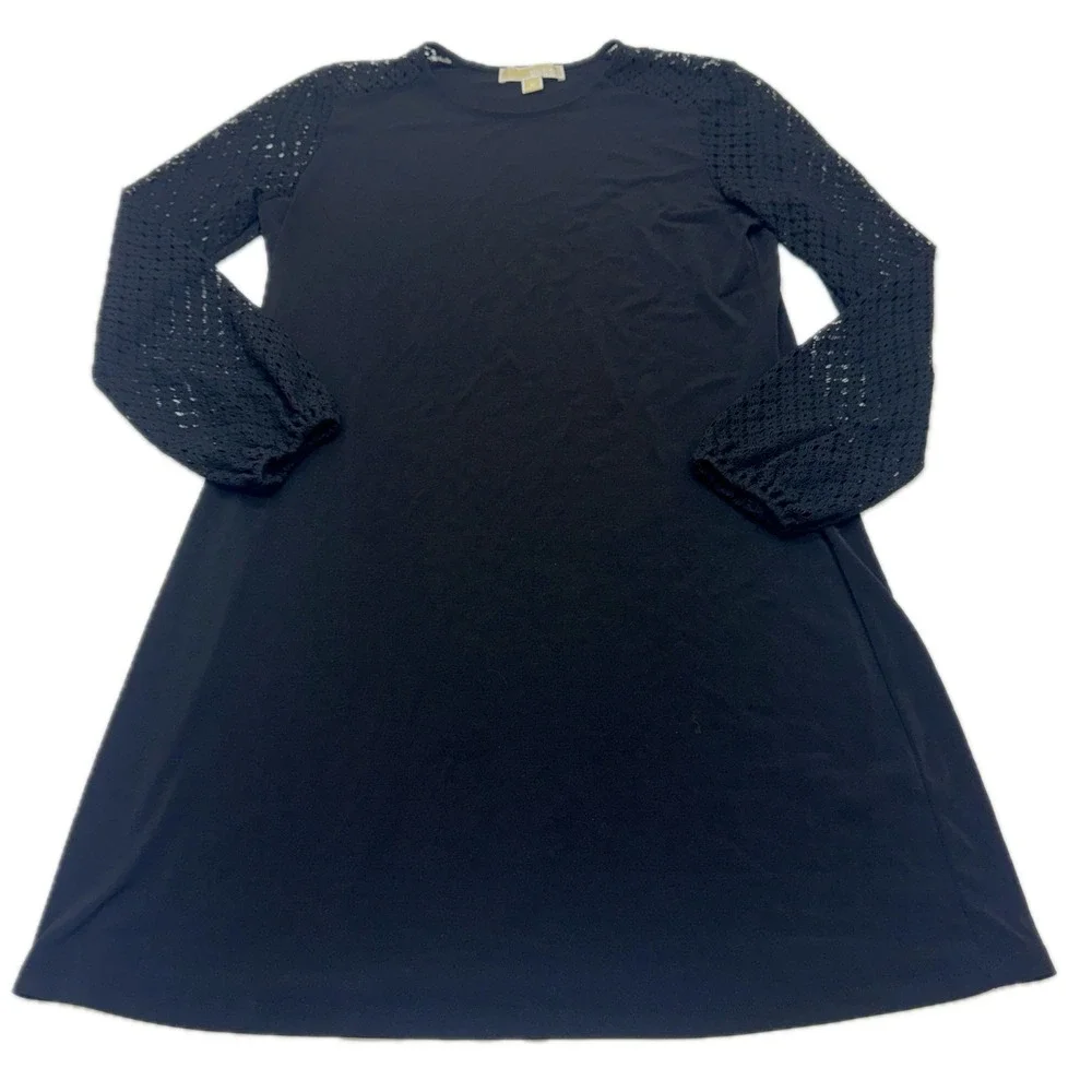Michael Kors Dress Womens Medium Black Crochet Sleeve Shift Elegant Modern